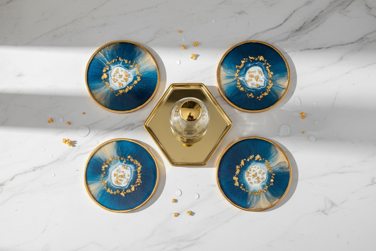 Flat Lay - 4 Coasters with Gold Tray