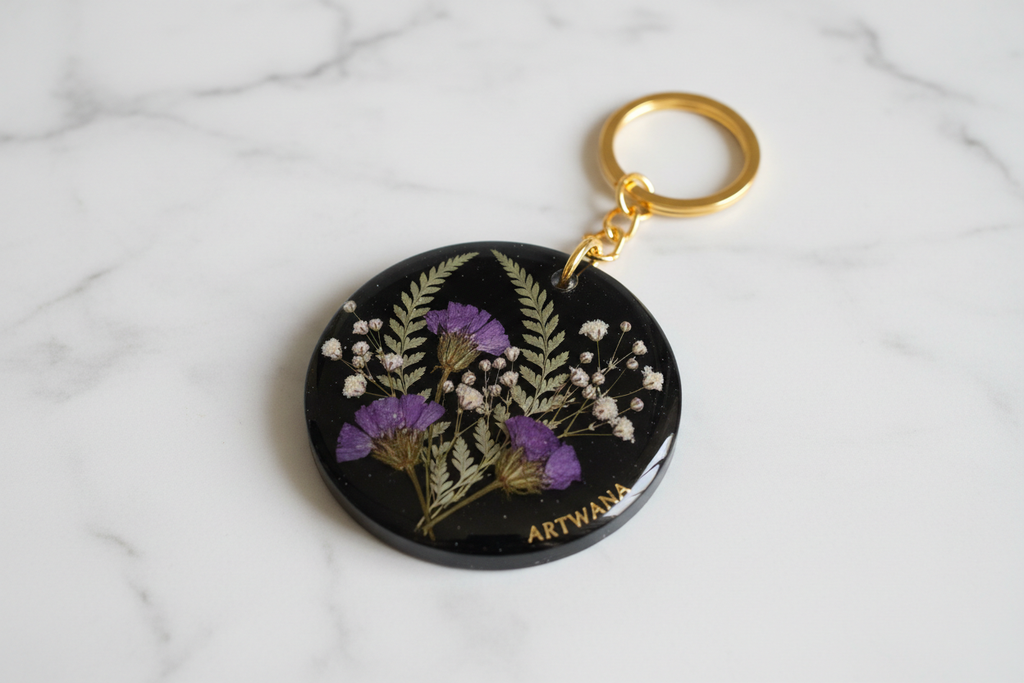 Black Resin Mixed Botanicals Keychain